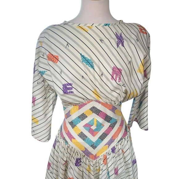Vintage 80’s Barboglio Cristina and Jan abstract striped multicolor dress sz 8 - Picture 2 of 10